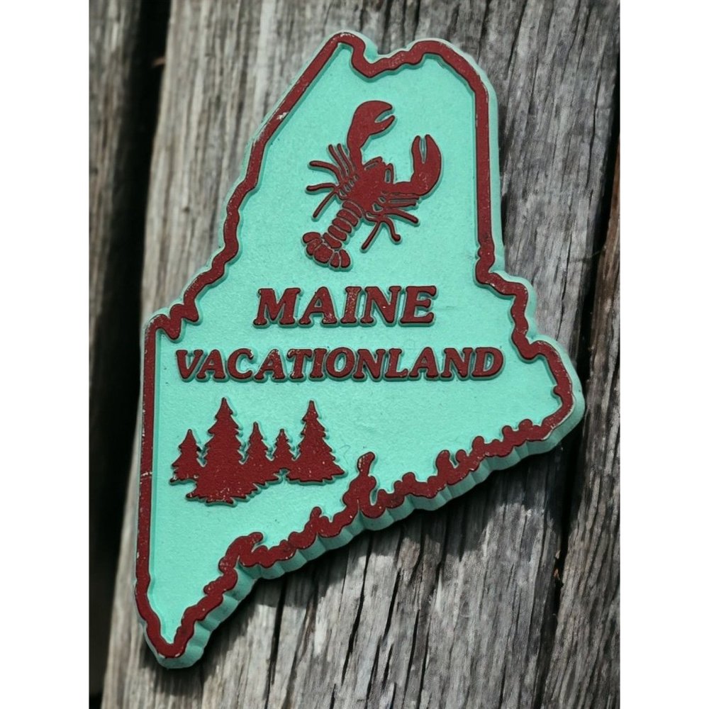 Maine State Outline Refrigerator Magnet Vintage Vacationland Lobster Souvenir